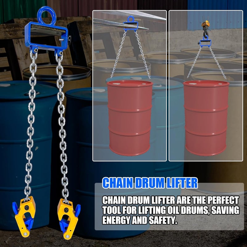 FITHOIST Updated Chain Drum Lifter | 1 ton(2200 lbs) Capacity Vertical Drum Lifter Chain Sling | Carbon Steel Hook with Built-in Spring | Fit for 30-55 Gallon Barrel - Image 2
